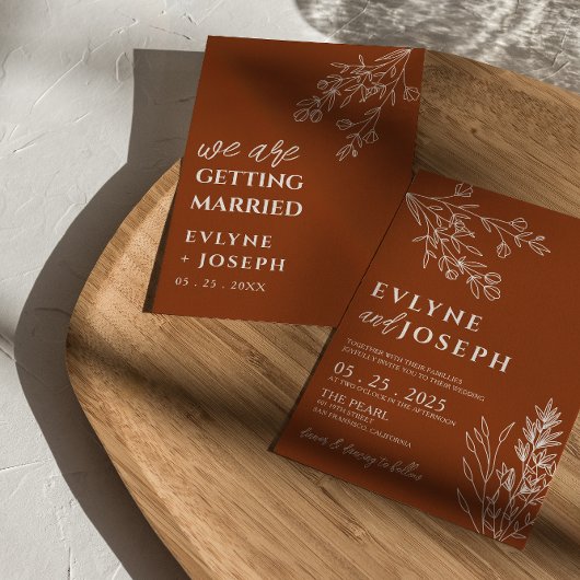 Invitation Floral Boho Burnt Orange Terracotta Chic Mariage