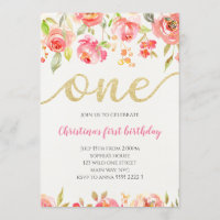 Floral Boho Calligraphy Baby Girl First Birthday