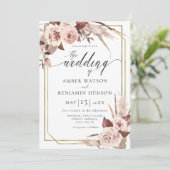 Invitation Floral Boho Champagne Aquarelle Pampas Mariage (Debout devant)