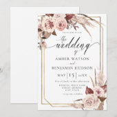 Invitation Floral Boho Champagne Aquarelle Pampas Mariage (Devant / Derrière)