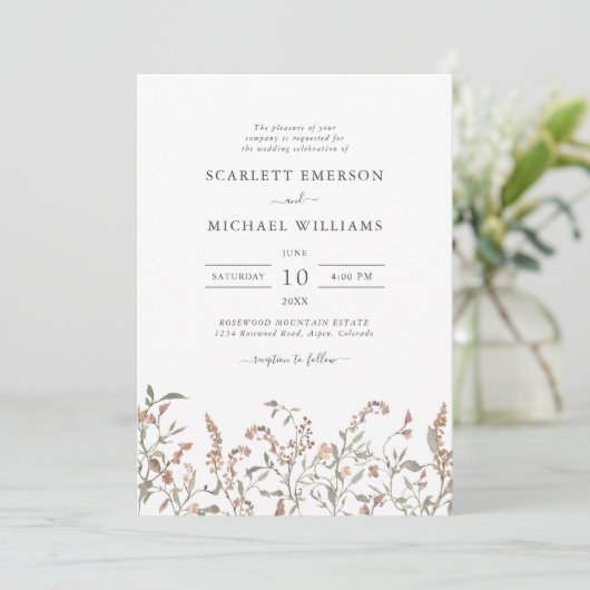 Invitation Floral Boho Chic Mariage (Debout devant)