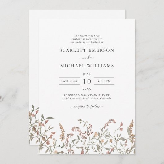 Invitation Floral Boho Chic Mariage (Devant / Derrière)