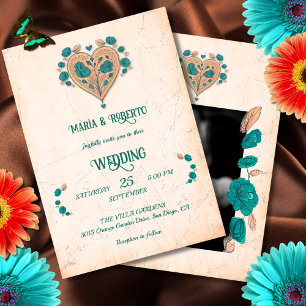 Invitation Floral Boho Coeur Vintage Mariage mexicain