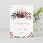 Invitation Floral Boho de Bourgogne et Quinceanera d'or (Debout devant)