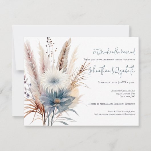 Invitation Floral Boho d'hiver | Dîner de répétition blanc (Devant)