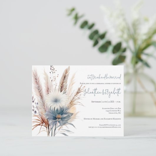 Invitation Floral Boho d'hiver | Dîner de répétition blanc (Debout devant)