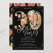 Invitation Floral Boho d'or noir 30e anniversaire (Devant / Derrière)