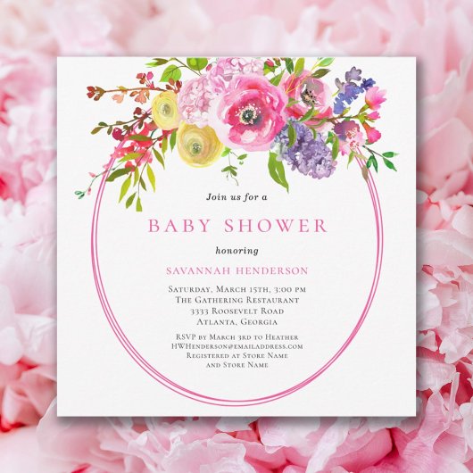 Invitation Floral Boho Fleur sauvage d'été Baby shower de jar