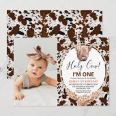 Invitation Floral Boho Highland Cow Imprimer Photo 1er annive (Devant / Derrière)