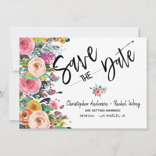 Invitation Floral Boho Mariage Script Photo Enregistrer la da (Devant)