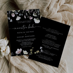 Invitation Floral Boho multicolore avant et arrière Nuestra B