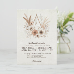 Invitation Floral Boho neutre avec Mariage de détails