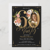 Invitation Floral Boho Photo personnalisée Black Gold 60e ann (Devant)