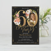 Invitation Floral Boho Photo personnalisée Black Gold 60e ann (Debout devant)