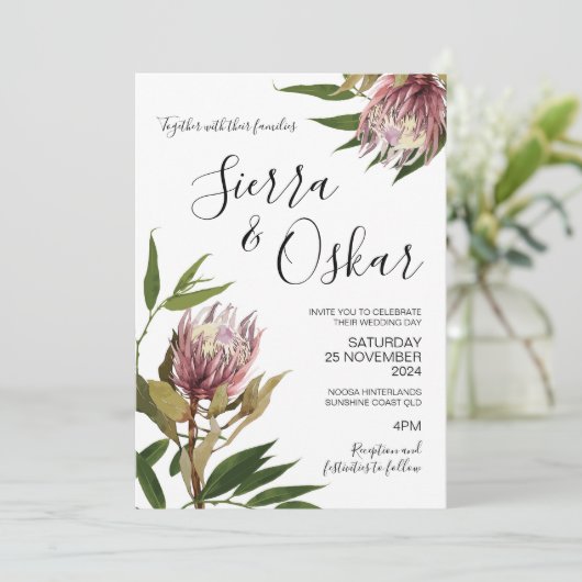 Invitation Floral Boho Protea Fleurs autochtones Mariage (Debout devant)