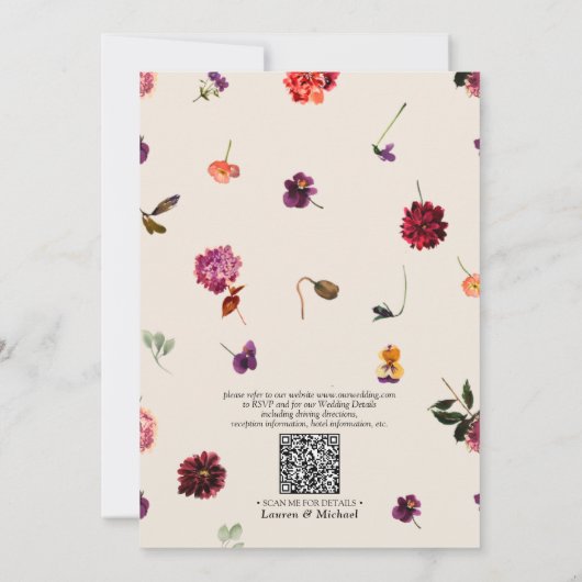 Invitation Floral Boho QR Code Mariage (Dos)