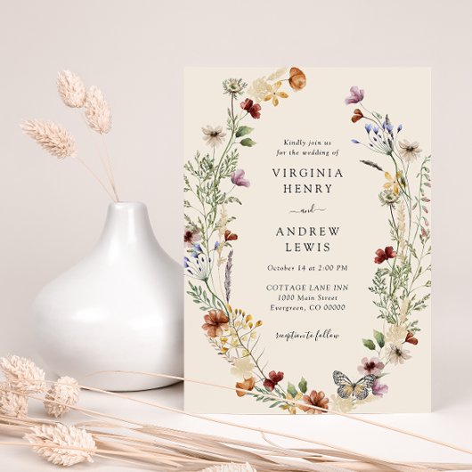 Invitation Floral Boho QR Code Mariage