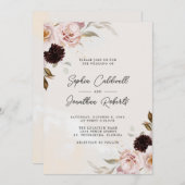 Invitation Floral Boho rose pâle tout en un seul Mariage (Devant / Derrière)