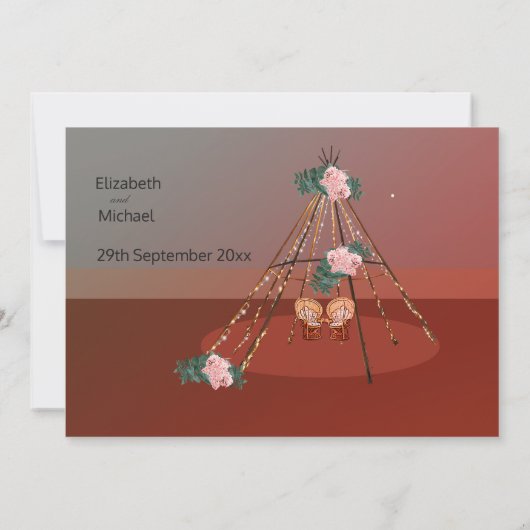 Invitation Floral Boho Rustique Desert Teepee / Tipi Mariage (Dos)