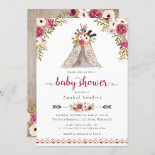 Invitation Floral Boho Teepee Chic Arrows Baby shower tribal