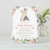 Invitation Floral Boho Teepee Chic Arrows Baby shower tribal (Debout devant)