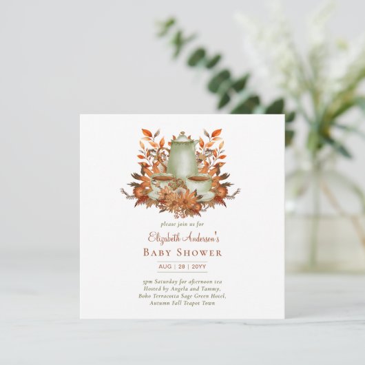 Invitation Floral Boho Terracotta Sage Tea Party N'IMPORTE QU (Debout devant)
