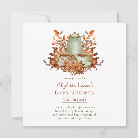 Invitation Floral Boho Terracotta Sage Tea Party N'IMPORTE QU (Devant)