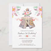 Invitation Floral Boho Tribal Teepee Wild Un 1er anniversaire (Devant)
