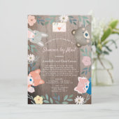 Invitation Floral Bois Animaux Baby shower Rose Par Courrier (Debout devant)