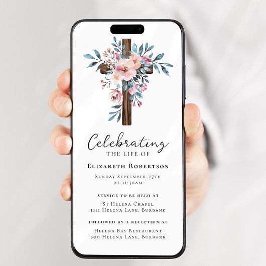 Invitation Floral Bois Cross Funeral Digital Evite
