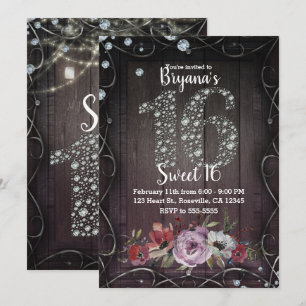 Invitation Floral Bois Diamond Bling 16 Anniversaire Photo
