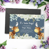 Invitation Floral Bois Moose Twin Boys Baby shower
