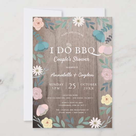 Invitation Floral Bois Rustique I Do BQ Couples Douche (Devant)