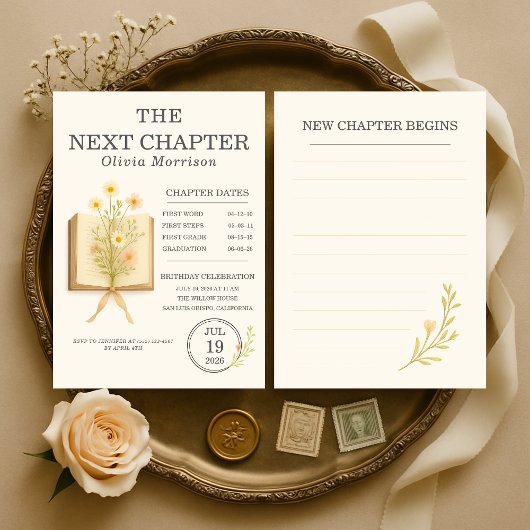 Invitation Floral Books Next Chapter Begins Birthday Party