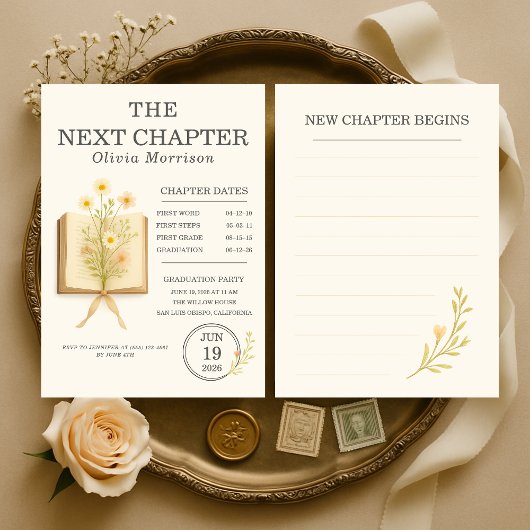 Invitation Floral Books Next Chapter Begins Graduation Party
