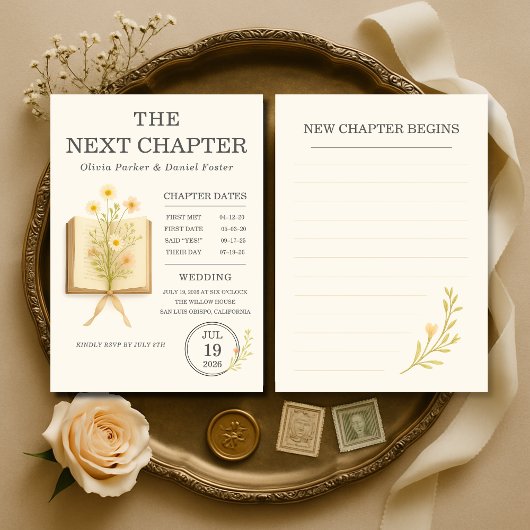 Invitation Floral Books Next Chapter Begins Wedding