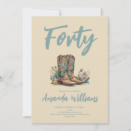 Invitation Floral Boots Ouest Quarantième anniversaire (Devant)