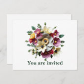 Invitation Floral Boquette 3 D Fleurs (Devant / Derrière)