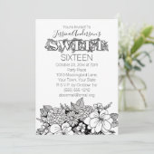 Invitation Floral Botanical Black White Sweet 16 (Debout devant)