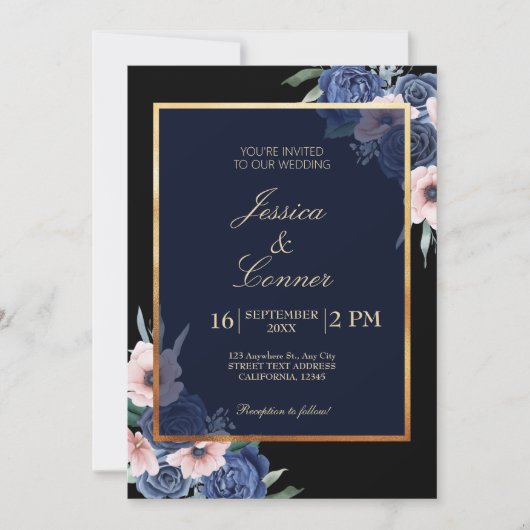Invitation Floral botanique Elégant mariage or (Devant)