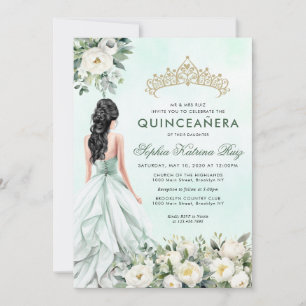 Invitation Floral Botanique Emeraude Or Princesse Quinceañera