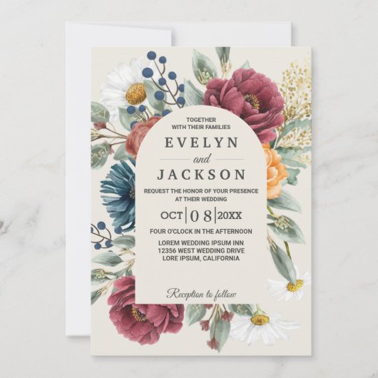 Invitation Floral Botanique moderne Rustique Boho Mariage (Devant)