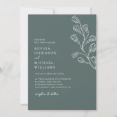Invitation Floral botanique moderne vert foncé et Mariage bla (Devant)