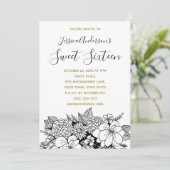 Invitation Floral Botanique Noir Blanc Or Sweet 16 (Debout devant)