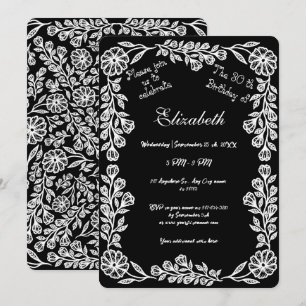 Invitation Floral botanique noir et blanc 30e anniversaire