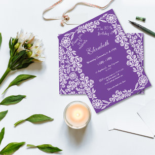Invitation Floral botanique violet et blanc 30e anniversaire