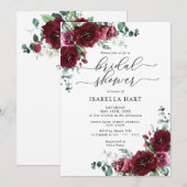 Invitation Floral Bourgogne Aquarelle Marsala Fête des mariée (Devant / Derrière)