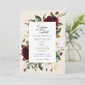 Invitation Floral Bourgogne Beige Magnolia Élégant Date de sa (Debout devant)
