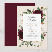 Invitation Floral Bourgogne Beige Magnolia Élégant Date de sa (Devant / Derrière)