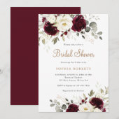 Invitation Floral Bourgogne Blanc verdure Fête des mariées or (Devant / Derrière)